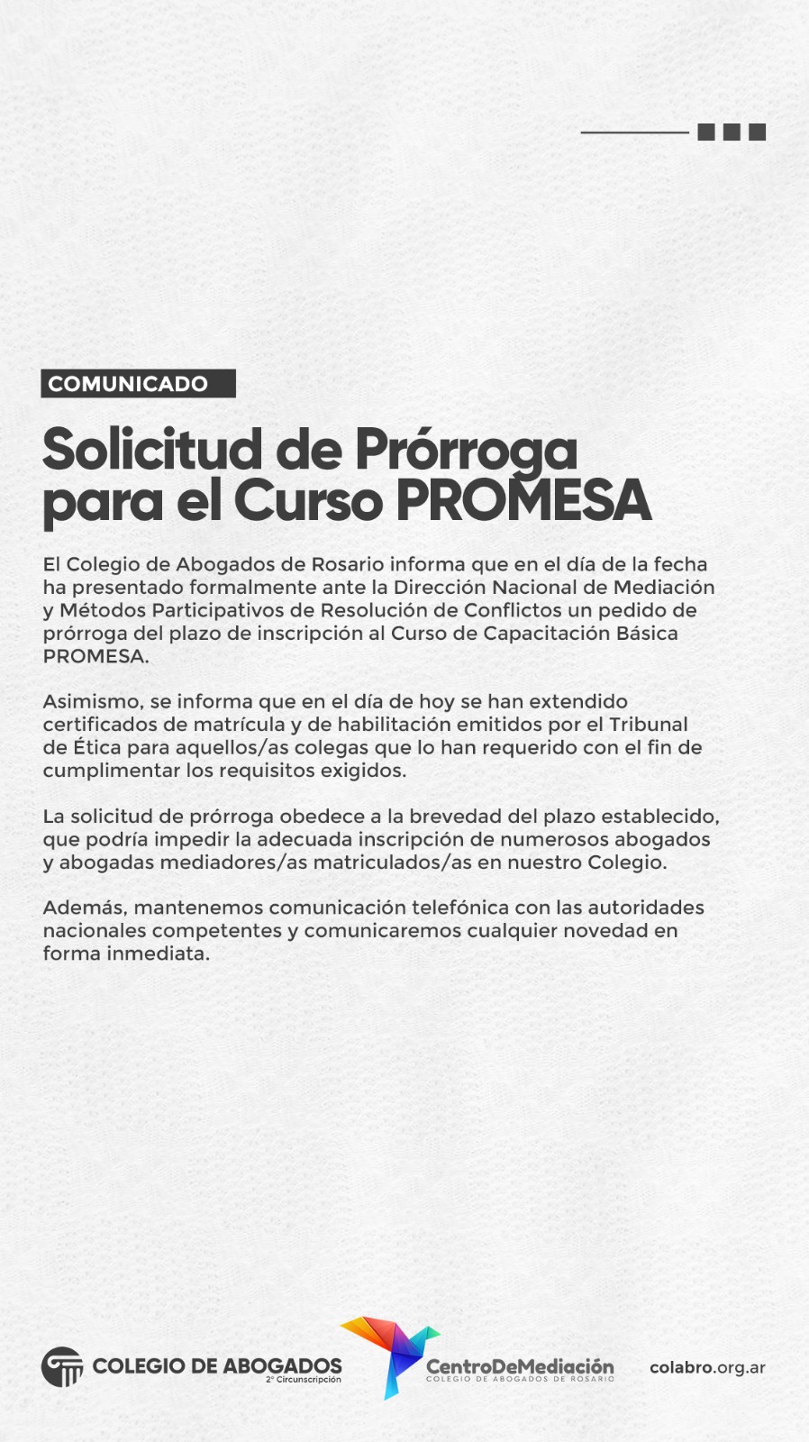 Comunicado Solicitud de Prórroga para el Curso PROMESA